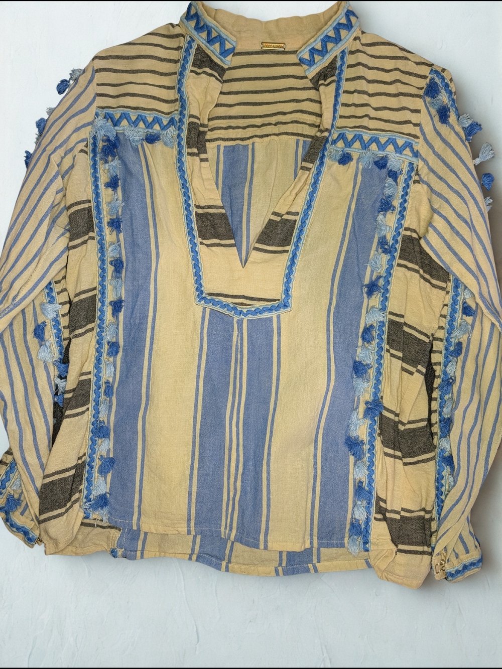 Dodo Bar Or Blue & Cream Striped Tassel Tunic